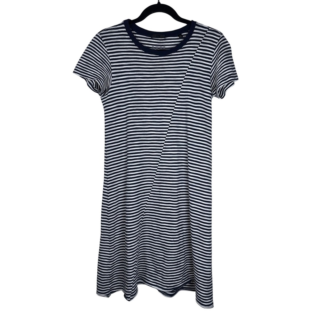 ATM Anthony Thomas Melillo Striped Pima Cotton T-Shirt Dress‎ Navy White Small